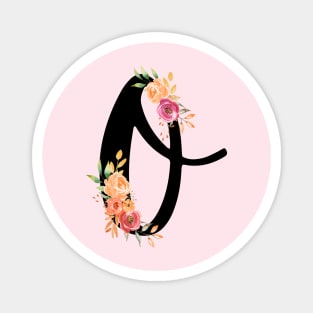 Letter O With Watercolor Floral Wreath Magnet